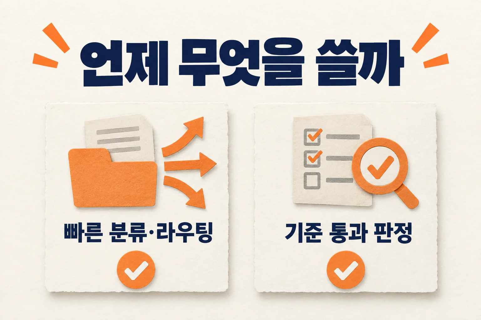 디시전 API와 Jev 비교에서 빠른 분류·라우팅과 기준 통과 판정 용도를 나눠 보여 주는 도해