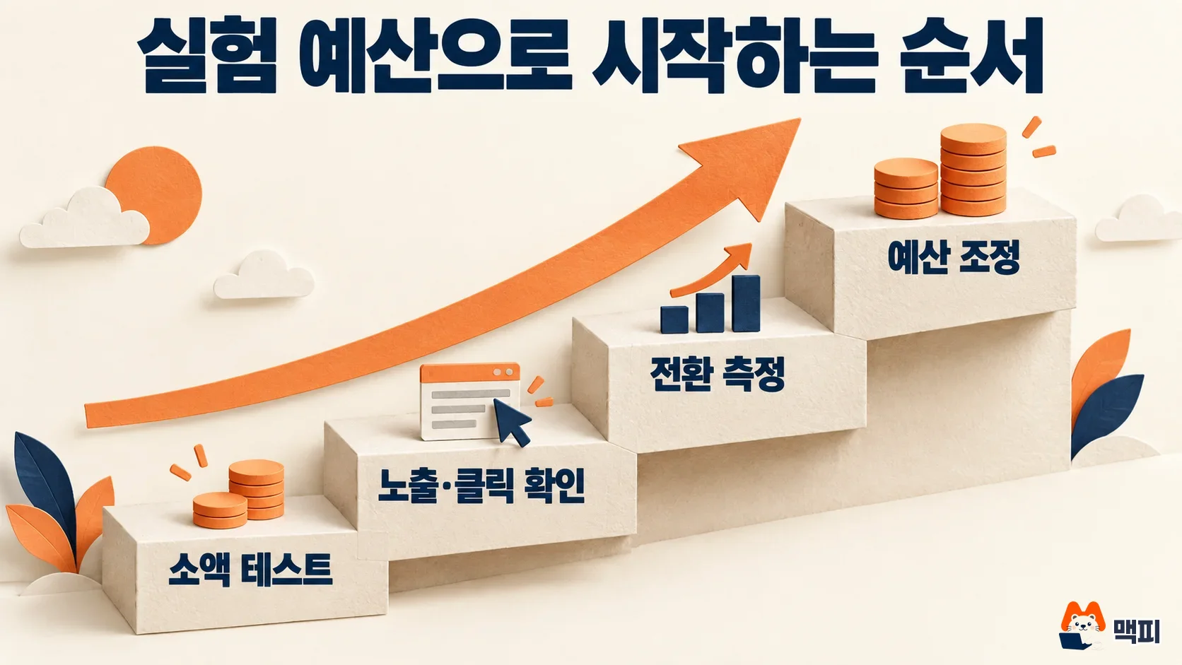 Diagram of running ChatGPT ads in order: small test, check impressions and clicks, measure conversions, adjust budget