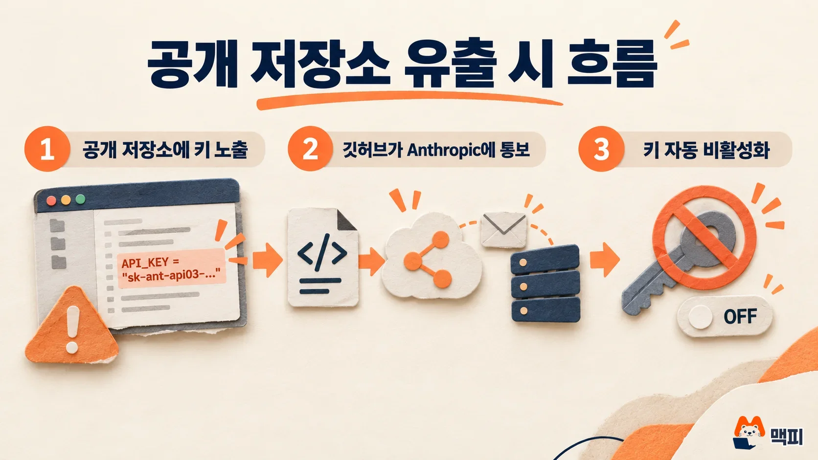 공개 저장소에 노출된 클로드 API 키를 깃허브가 Anthropic에 알려 자동 비활성화하는 흐름