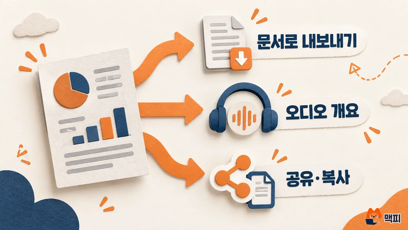 Diagram of three ways to use a Gemini Deep Research report: export to a document, audio overview, and share or copy