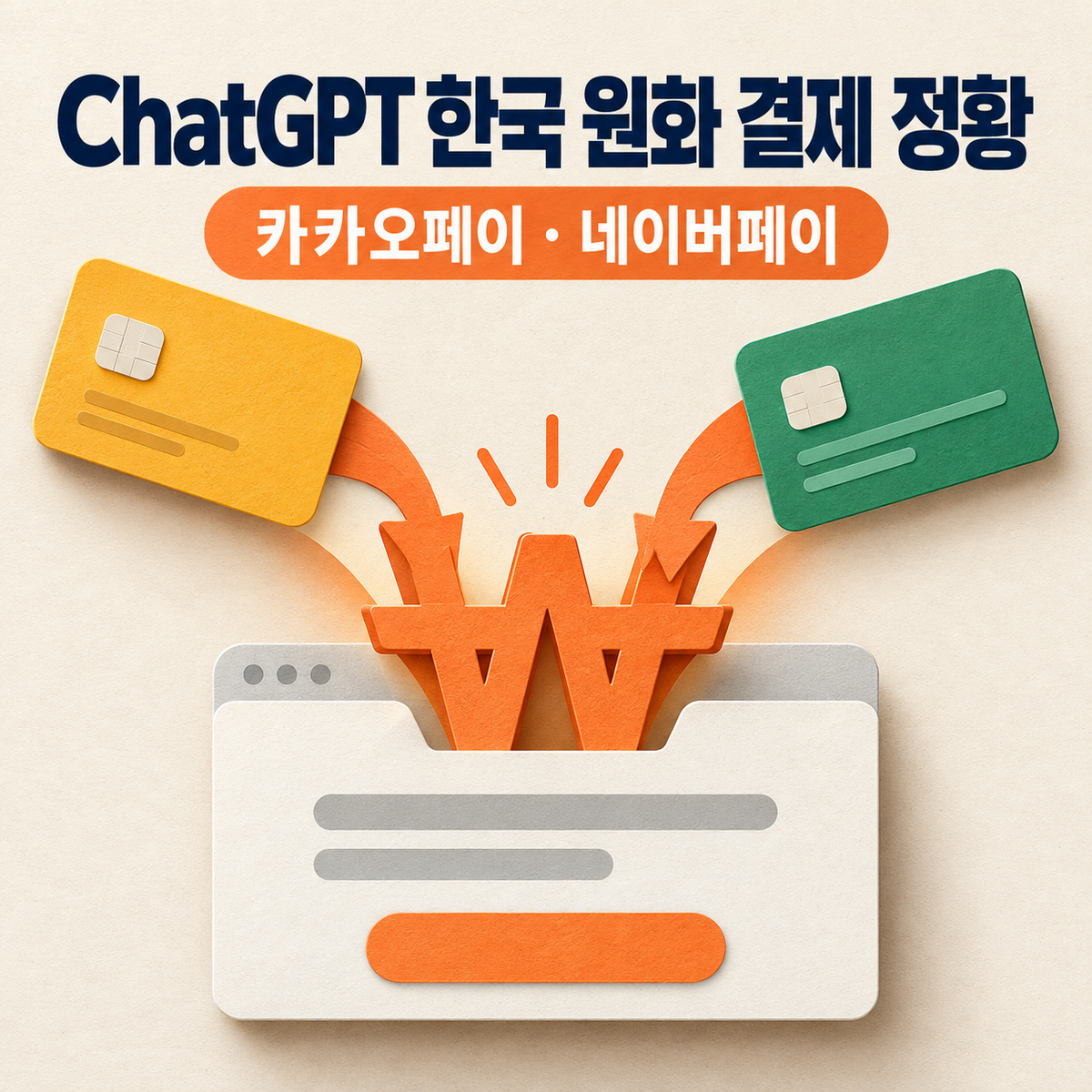 ChatGPT 한국 웹 구독의 원화와 카카오페이·네이버페이 결제를 상징하는 생성 일러스트
