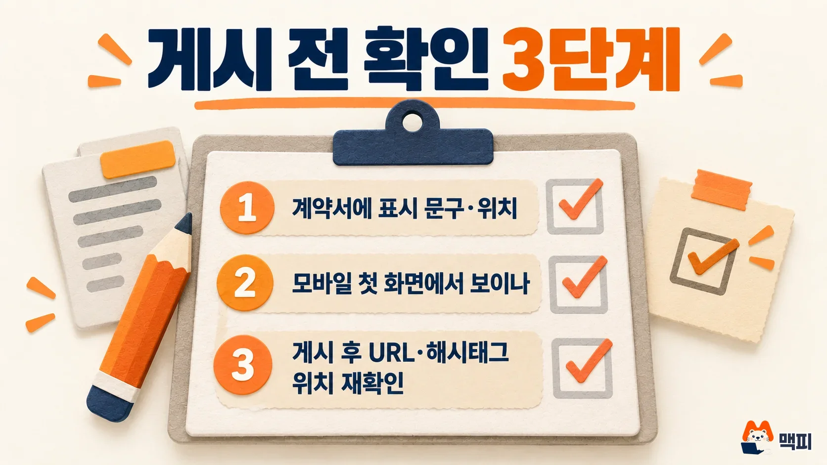 Checklist diagram of the 3 steps to check a sponsorship disclosure before posting, to meet the hidden ad standard