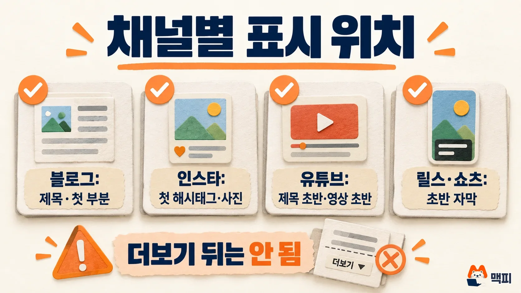 Diagram showing where to place a sponsorship disclosure on each channel: blog, Instagram, YouTube, and Reels/Shorts