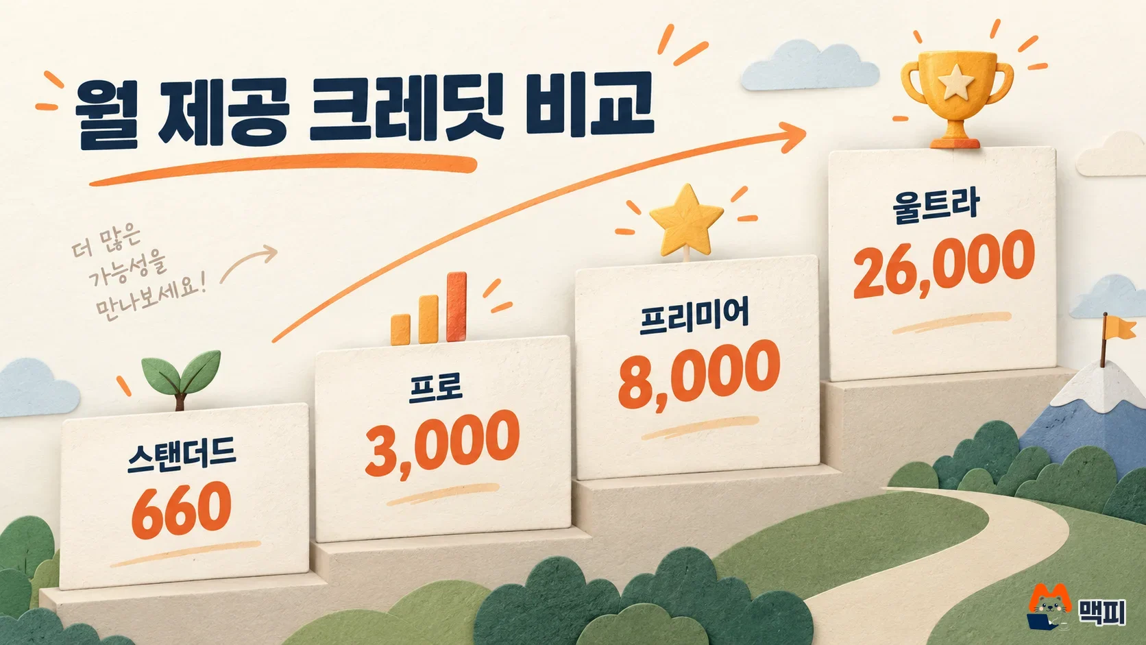 클링 AI 요금제별 월 제공 크레딧을 비교한 도해