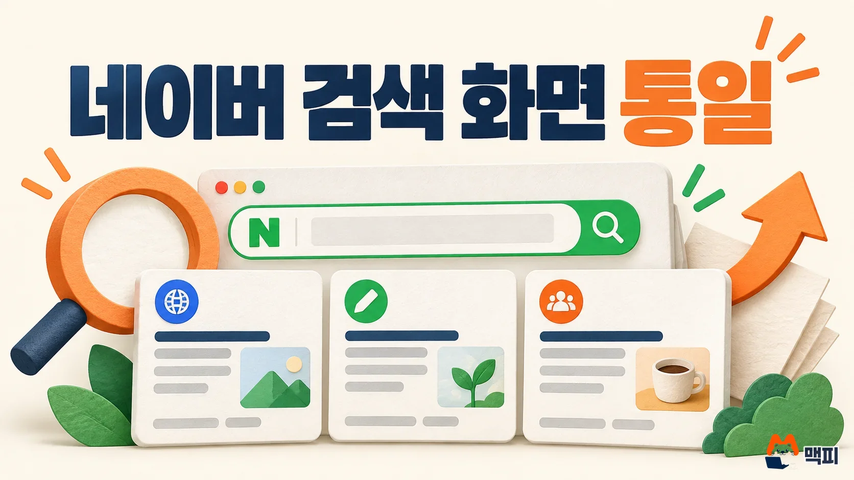 네이버 검색 화면에서 웹·블로그·카페 결과가 같은 카드 형태로 정렬된 모습