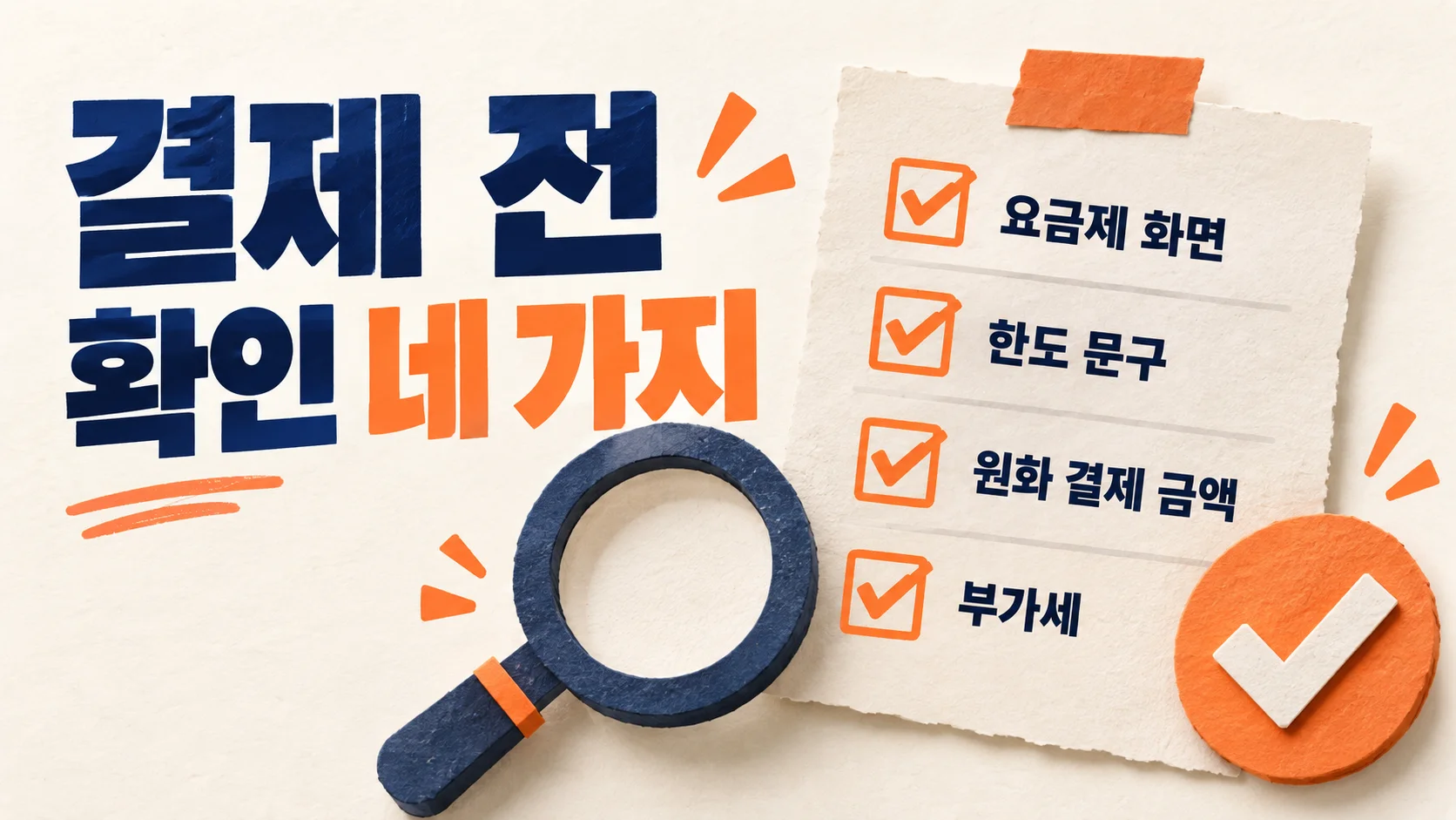 챗GPT 요금제를 결제하기 전에 요금제 화면, 한도 문구, 원화 결제 금액, 부가세를 확인하는 체크리스트 도해