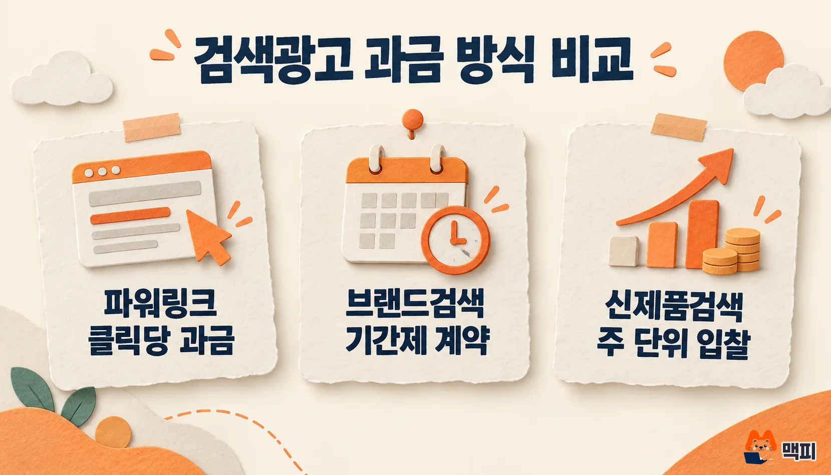 네이버 브랜드검색광고와 파워링크, 신제품검색의 과금 방식을 비교한 그림
