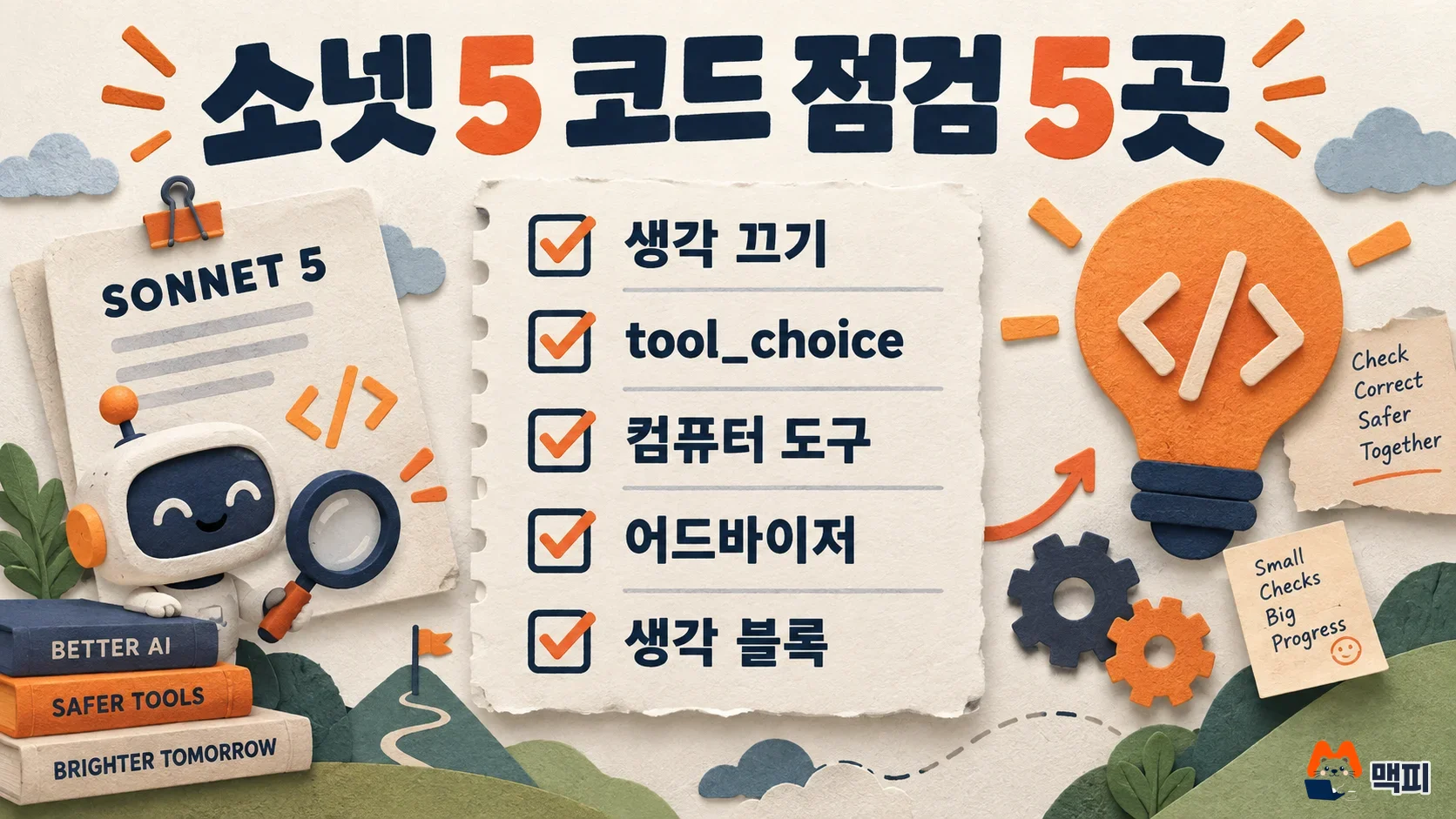 Checklist diagram of five places to check when moving Sonnet 5 code to Sonnet 5.5