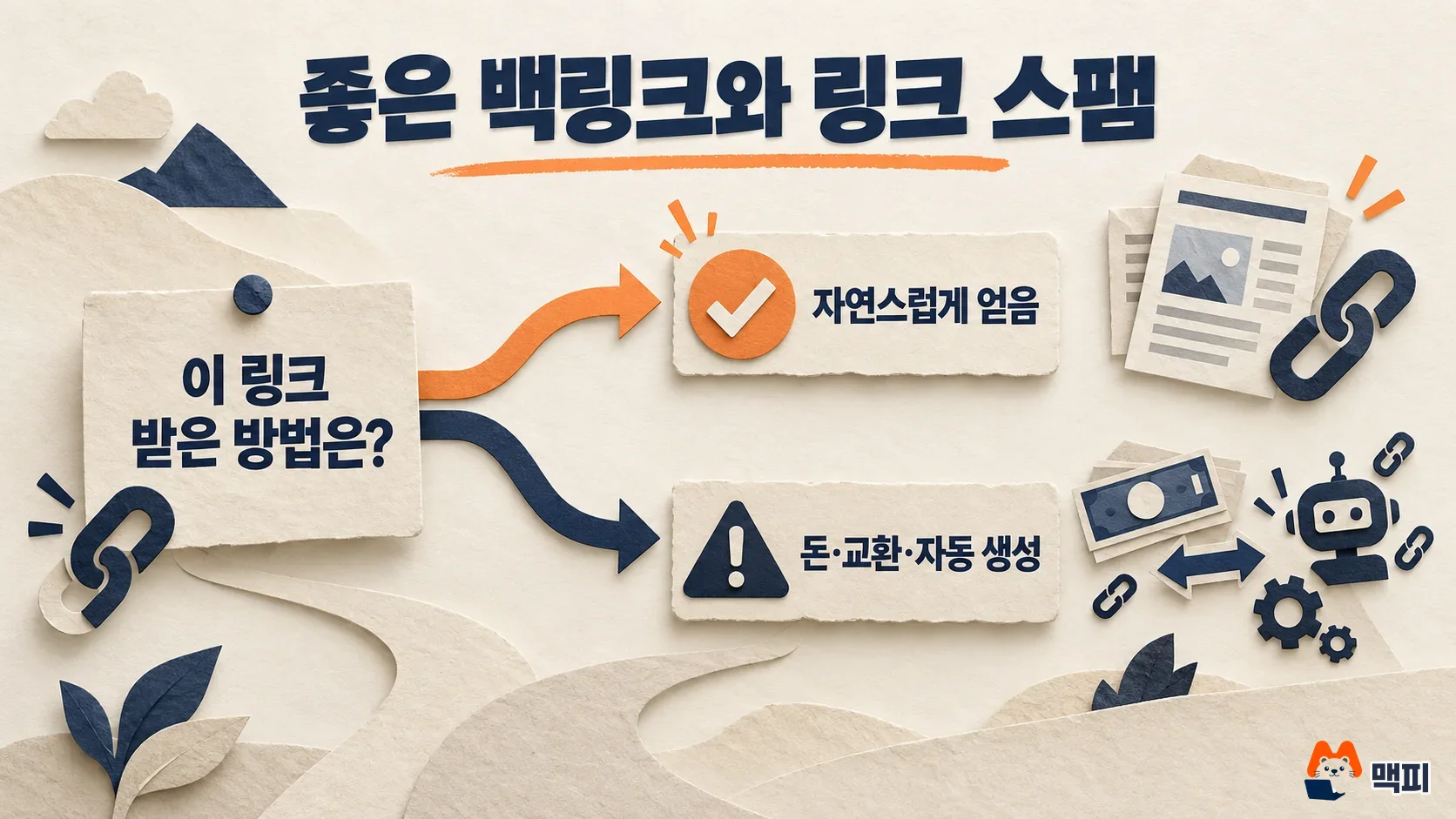 좋은 백링크와 링크 스팸을 받은 방법에 따라 구분하는 흐름도