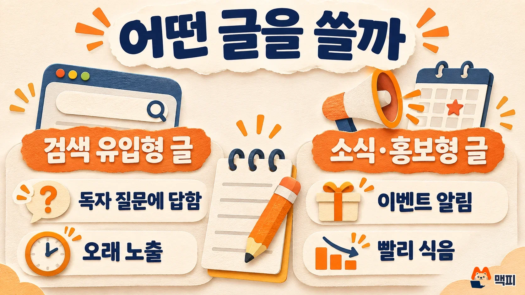 검색 유입형 블로그 마케팅 글과 소식·홍보형 글을 비교한 도해