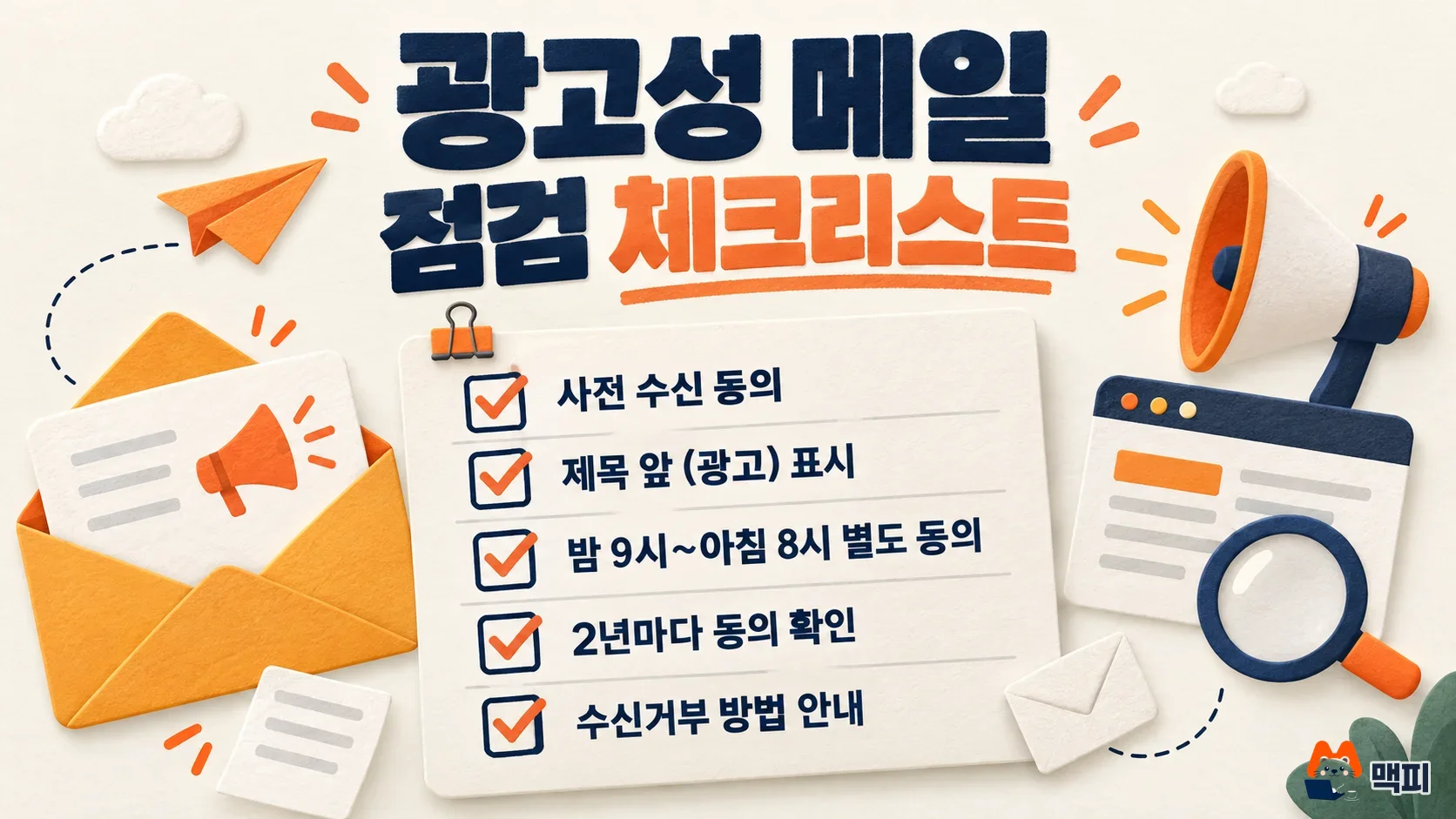 마케팅 자동화 프로그램으로 광고성 메일을 보내기 전 수신 동의와 광고 표시를 점검하는 체크리스트