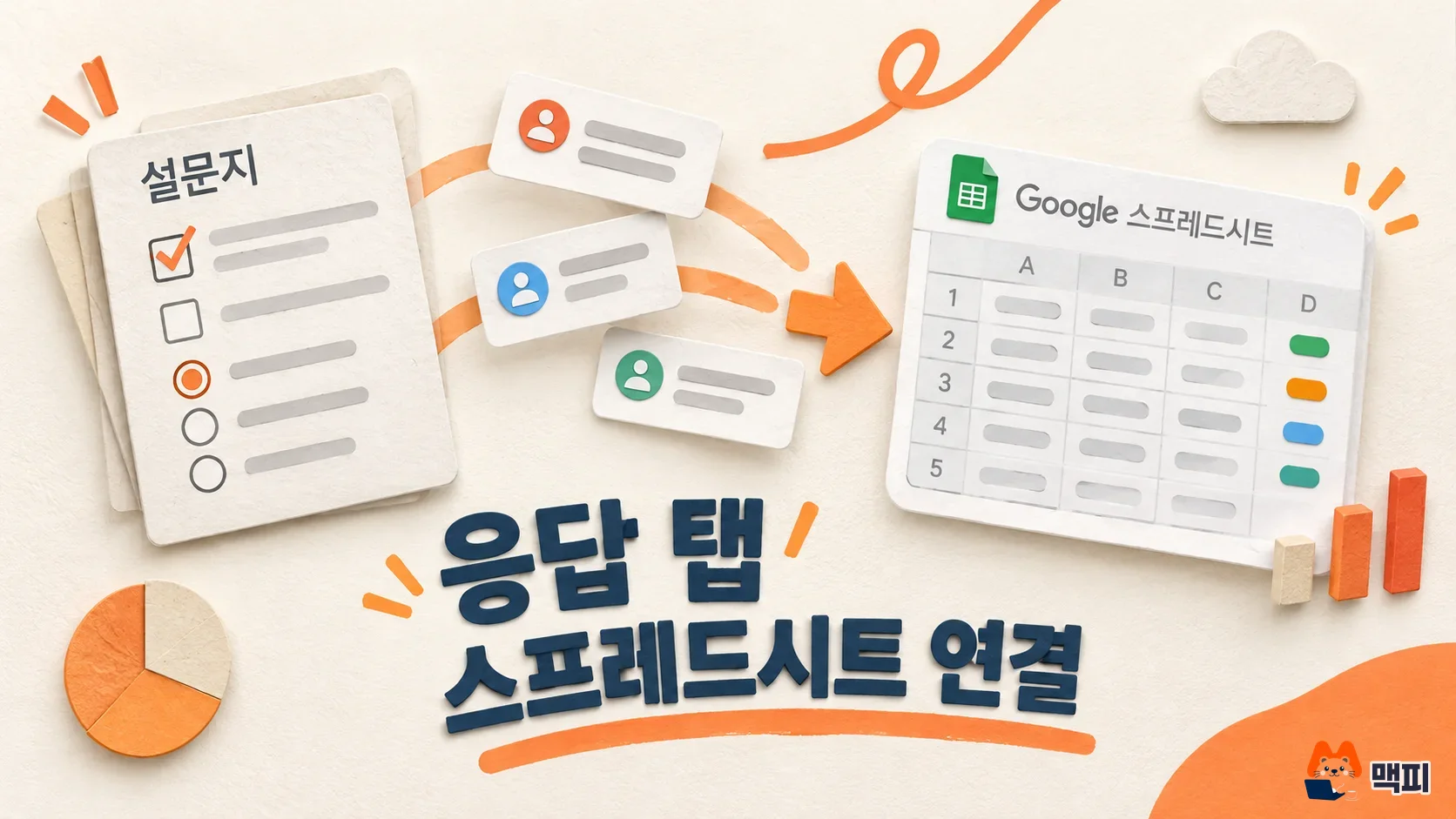 구글 폼 응답 탭의 답이 스프레드시트 표로 연결되는 모습