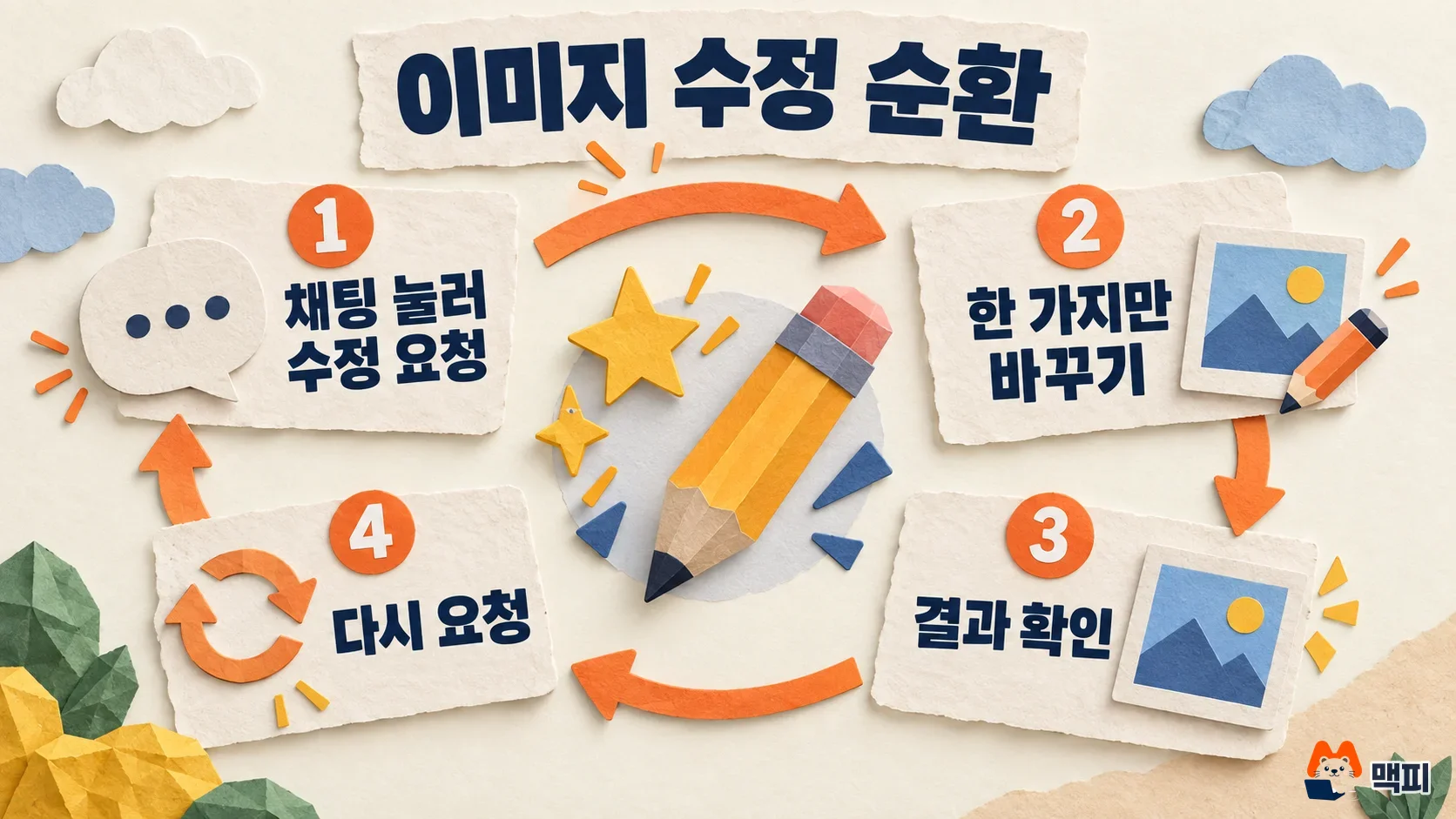 나노바나나 사용법 중 이미지 수정을 요청하고 결과를 확인한 뒤 다시 요청하는 순환 도해