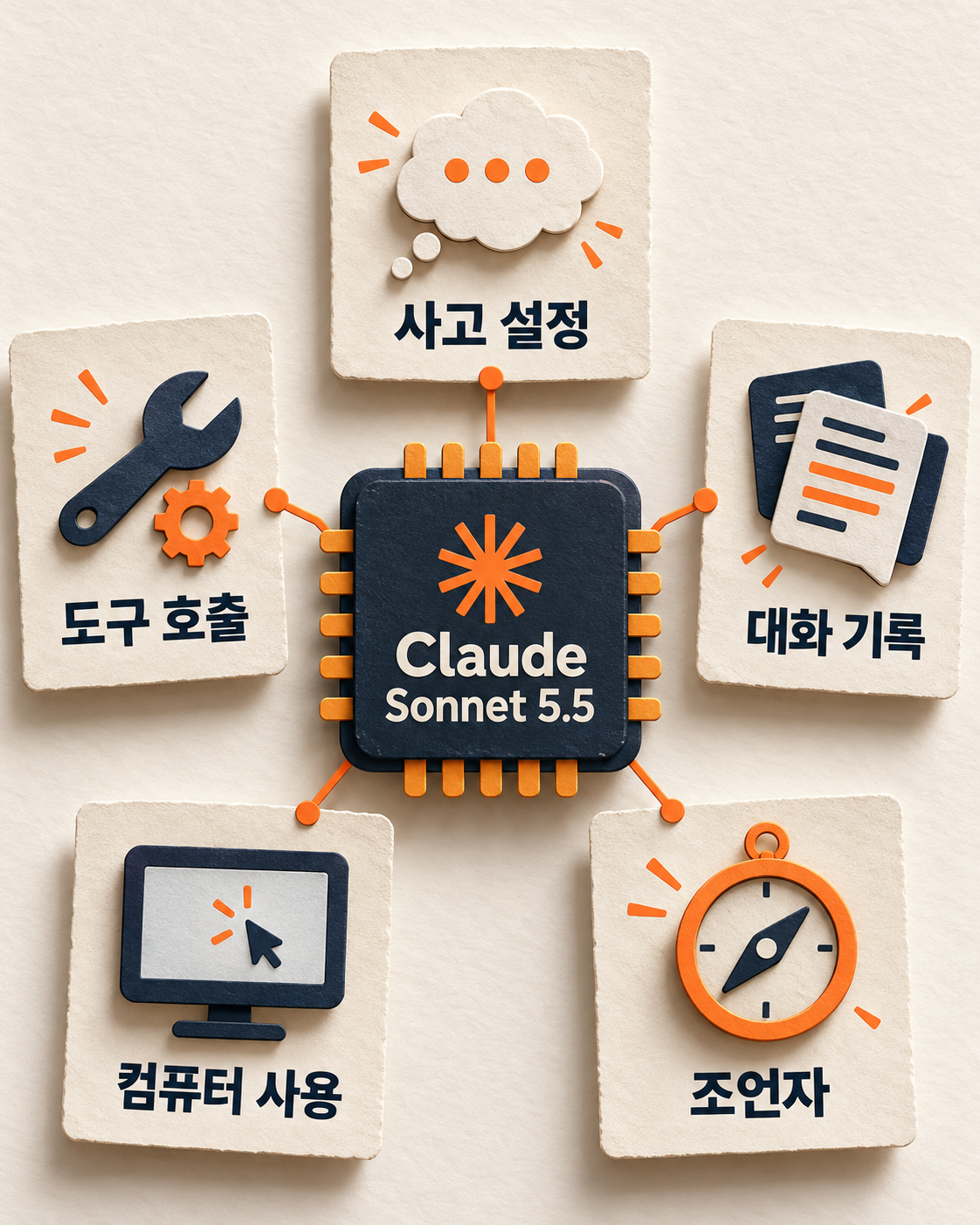 클로드 소넷 5.5 API로 이전할 때 사고 설정과 도구 호출, 대화 기록, 컴퓨터 사용, 어드바이저를 확인하는 그림.