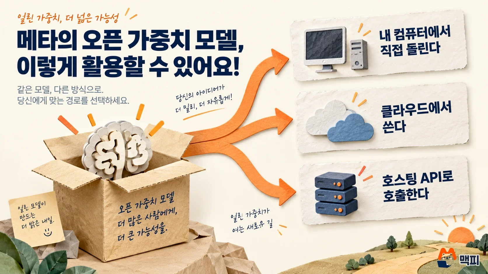 뮤즈 스파크 오픈을 직접 실행, 클라우드, 호스팅 API 세 가지 방식으로 쓰는 경로 도해