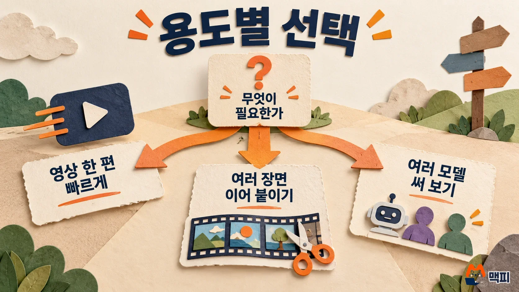 Diagram for choosing a Sora alternative: one video quickly, joining multiple scenes, or trying multiple models