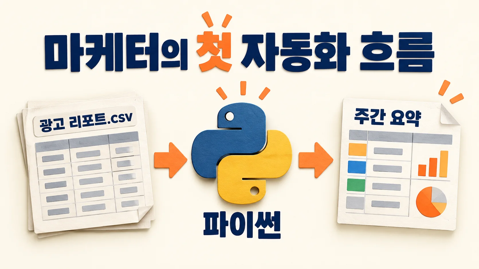 Python basics first automation flow: Python reads an ad report CSV and turns it into a weekly summary table