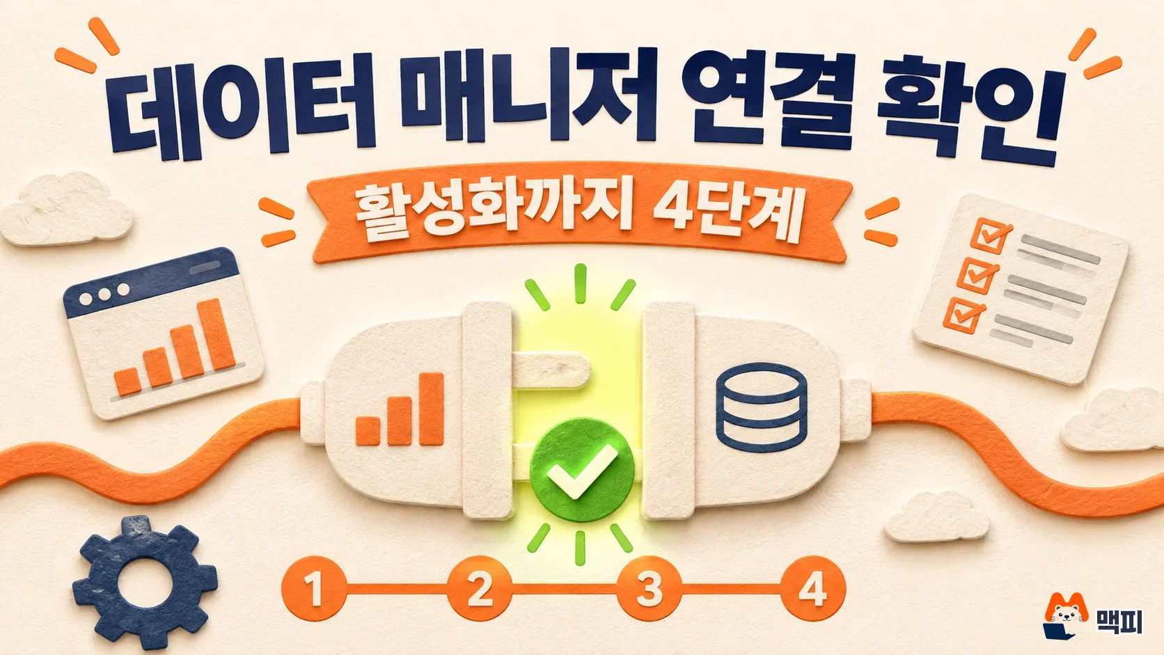 Hero image showing the 4 steps to check and activate a Google Ads Data Manager connection as a plug being connected