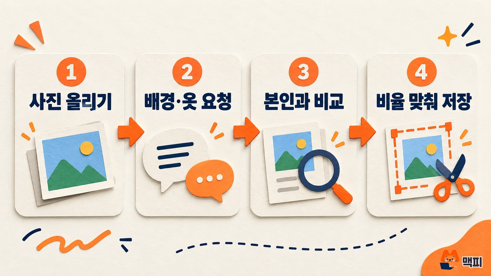 챗GPT로 AI 증명사진을 만드는 4단계: 사진 올리기, 배경·복장 요청, 얼굴 확인, 비율 저장
