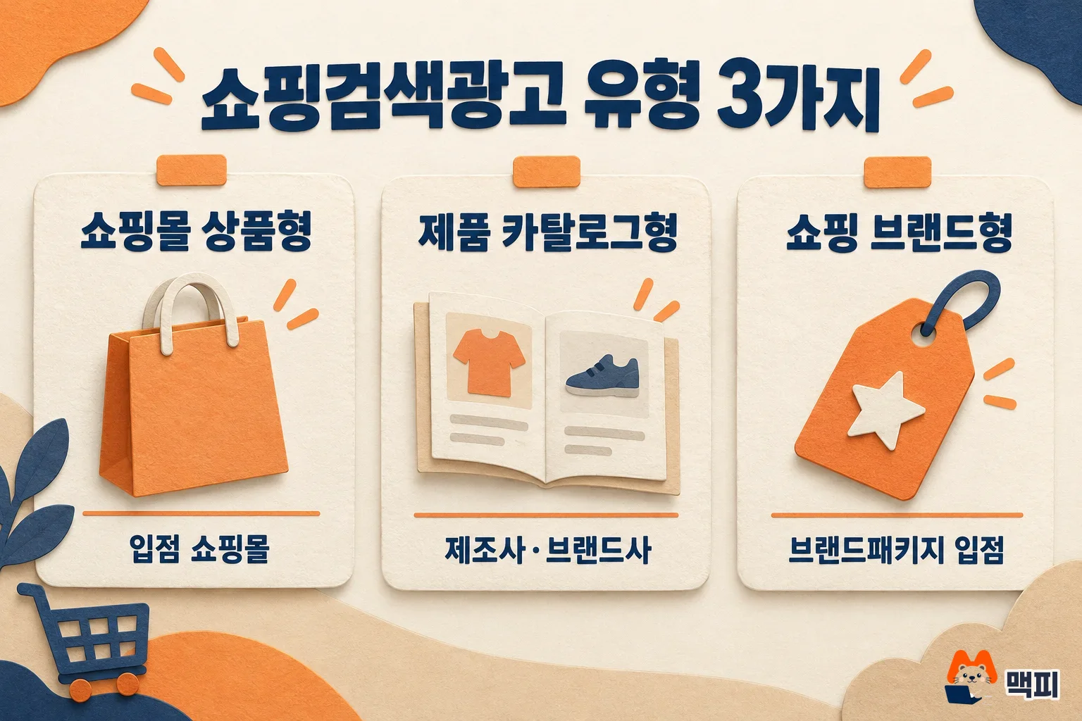 네이버 쇼핑검색광고 유형인 쇼핑몰 상품형, 제품 카탈로그형, 쇼핑 브랜드형을 비교한 도해