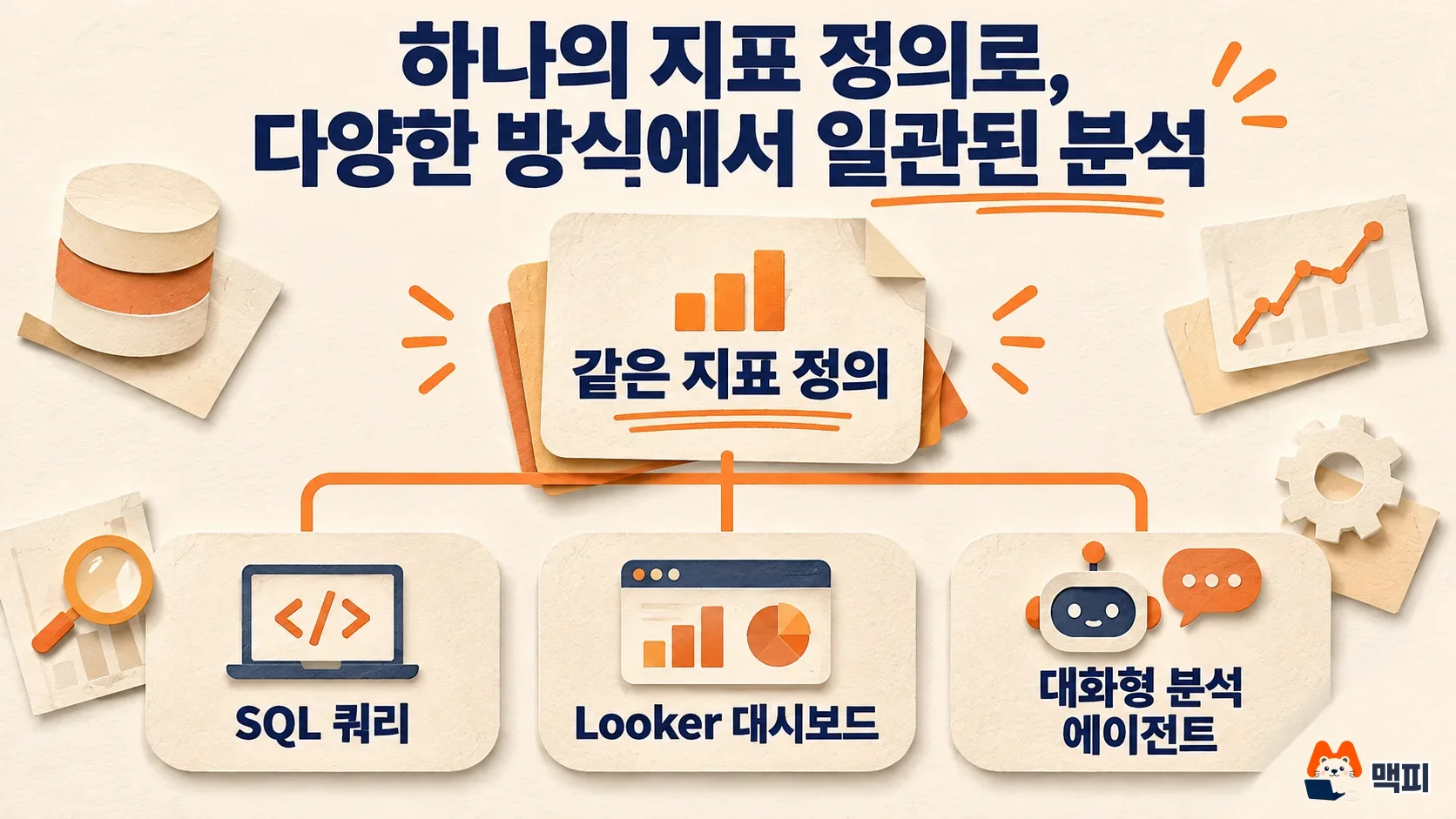 빅쿼리 measures 재사용: SQL 쿼리, Looker 대시보드, 대화형 분석 에이전트가 하나의 지표 정의를 함께 사용하는 구조