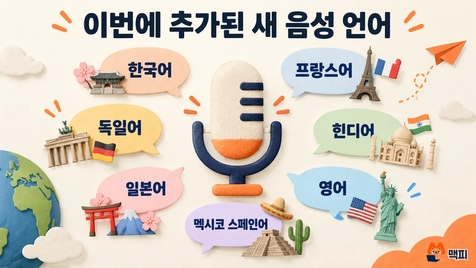 챗GPT 보이스에 새로 추가된 한국어, 일본어 등 음성 언어를 보여주는 도해