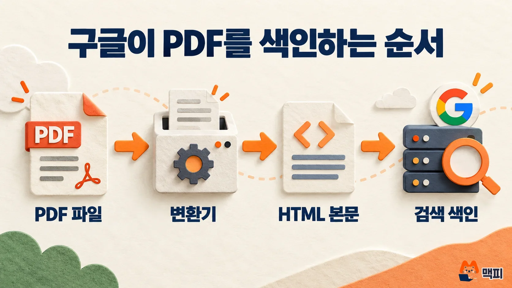 구글 PDF 검색 노출 순서: PDF 파일이 변환기를 거쳐 HTML이 되고 색인되는 과정