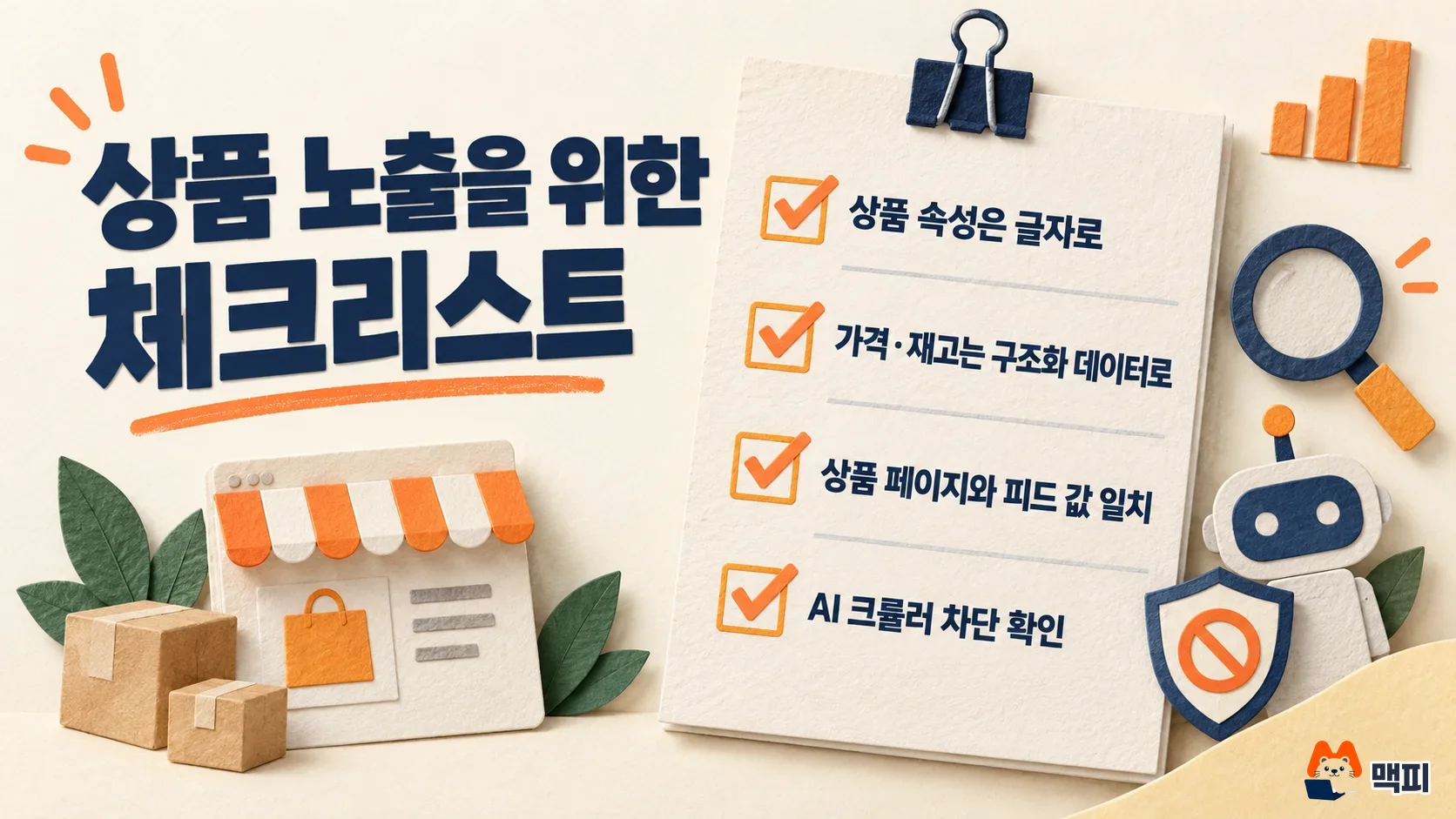 Checklist of four product page items to review for agentic commerce