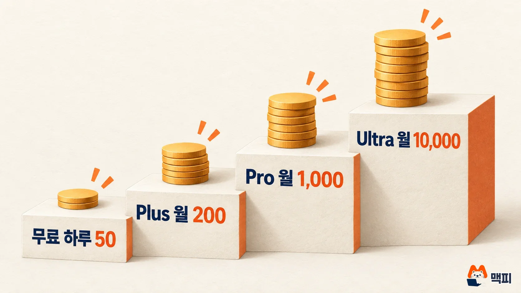 구글 플로우 크레딧을 무료 50, Plus 200, Pro 1,000, Ultra 10,000 네 단계로 비교한 도해