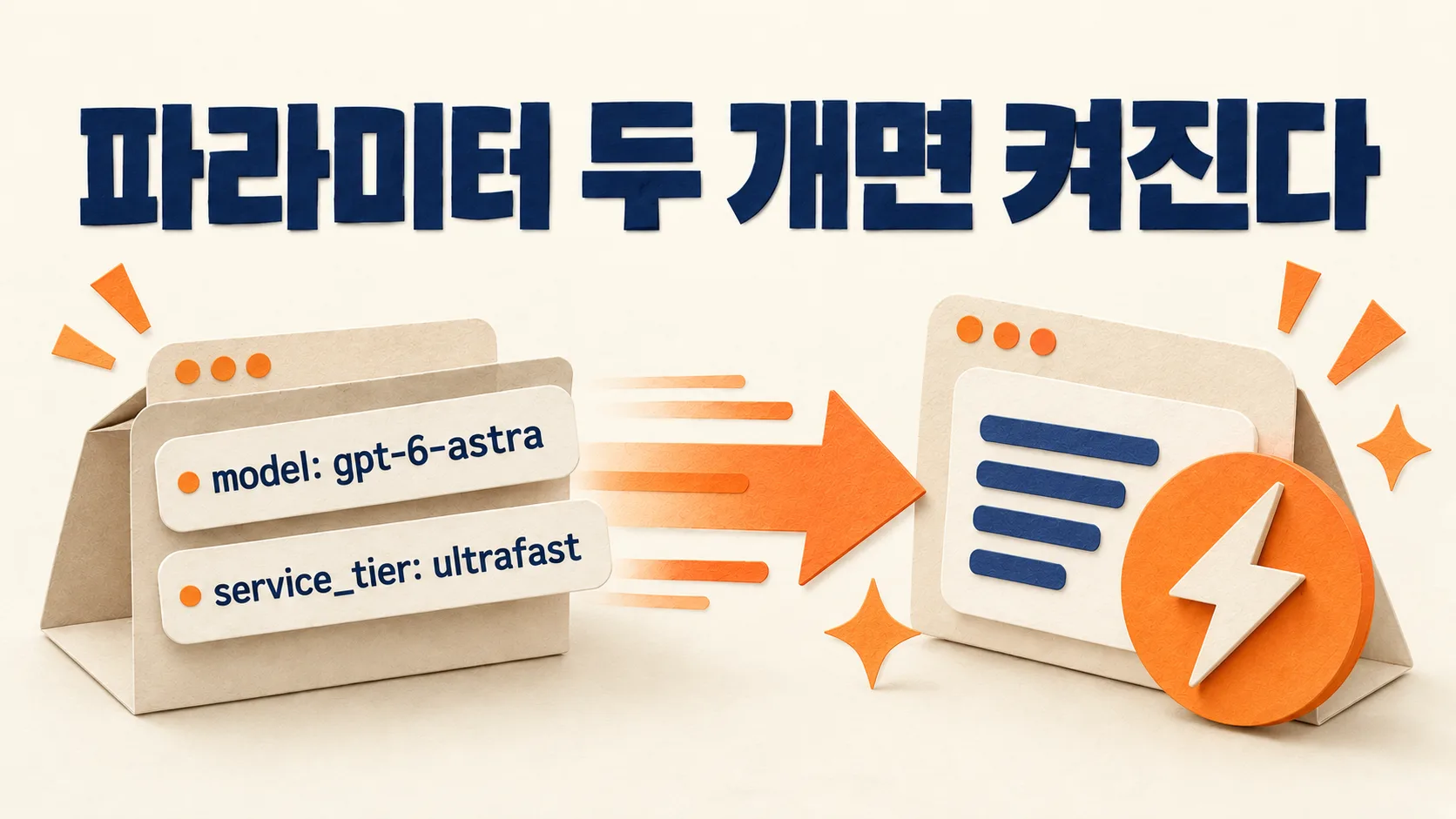 Diagram showing that two parameters, model and service_tier, turn on GPT-6 Astra Ultrafast in a request