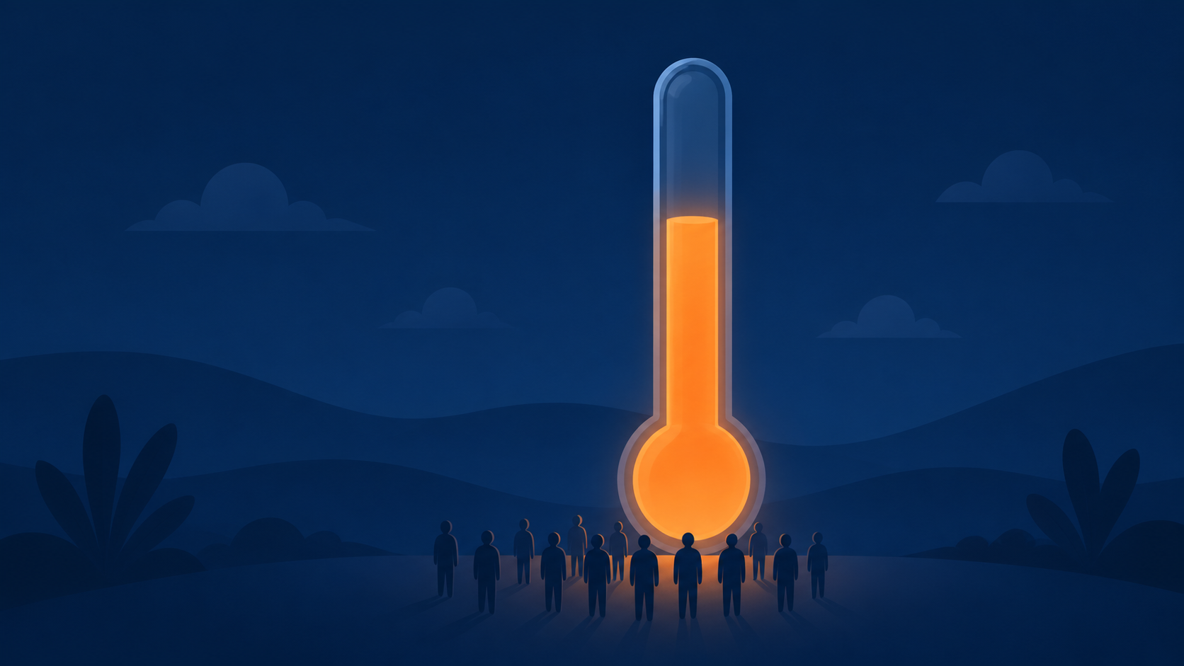 Flat vector illustration of a thermometer measuring market interest, showing gradations but no actual number of people